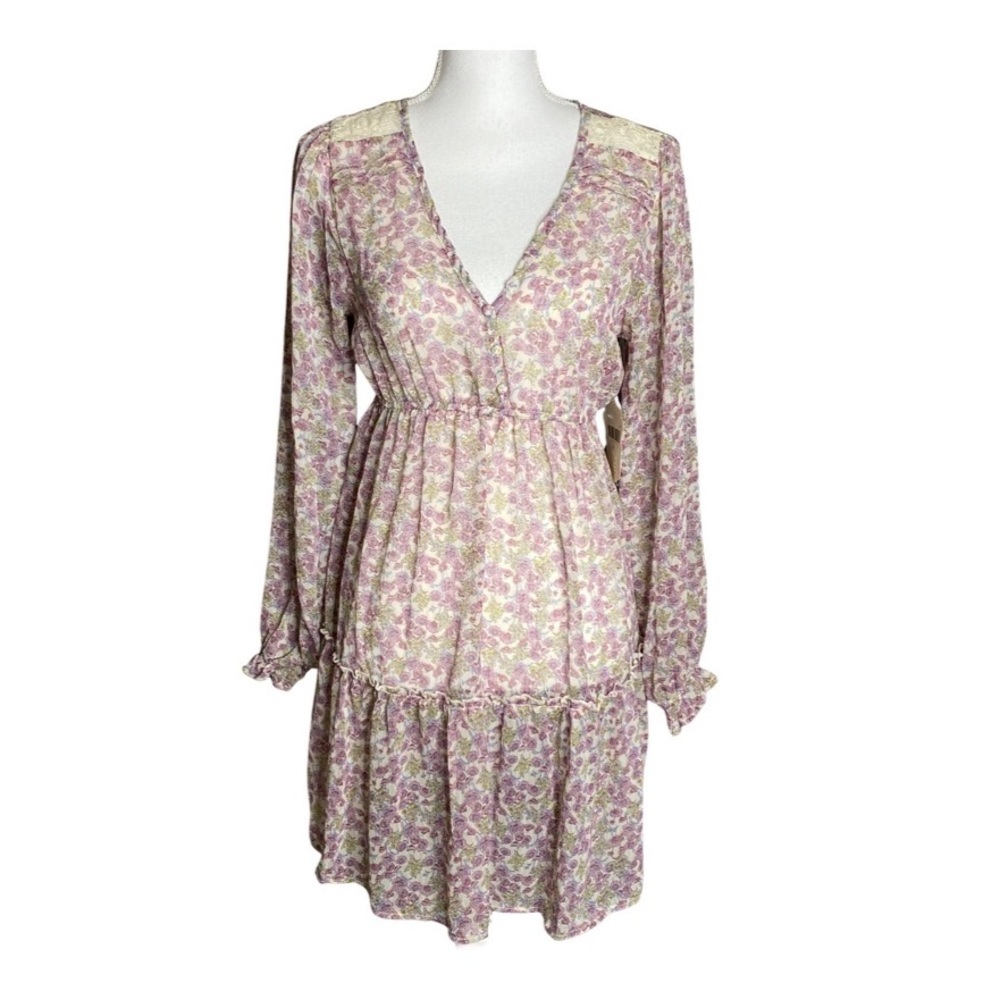 Altar'd State Fountain Dress Tiered Floral Babydoll Mini Dress Size S